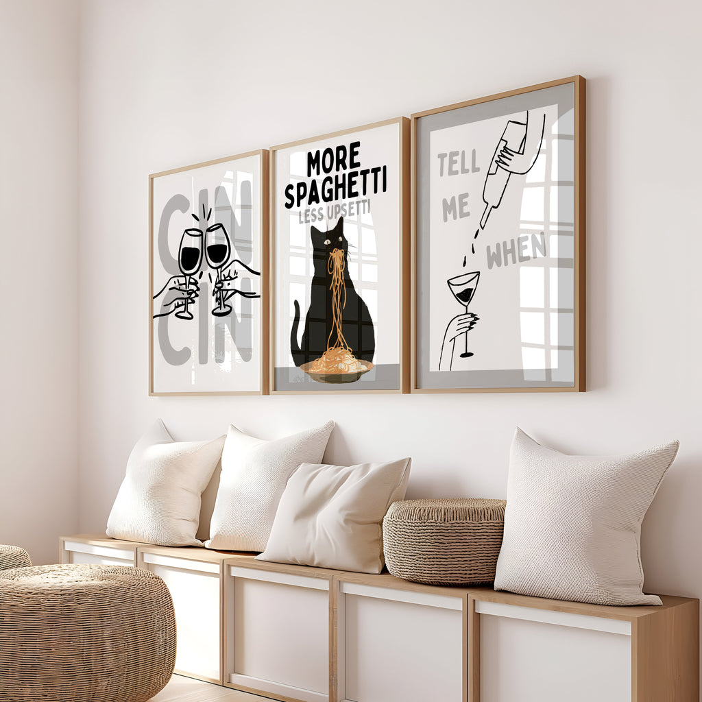 Minimal Bar Cart Wall Art Set - Happy Hour Decor