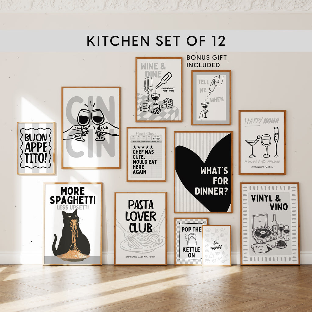 Minimal Bar Cart Wall Art Set - Happy Hour Decor