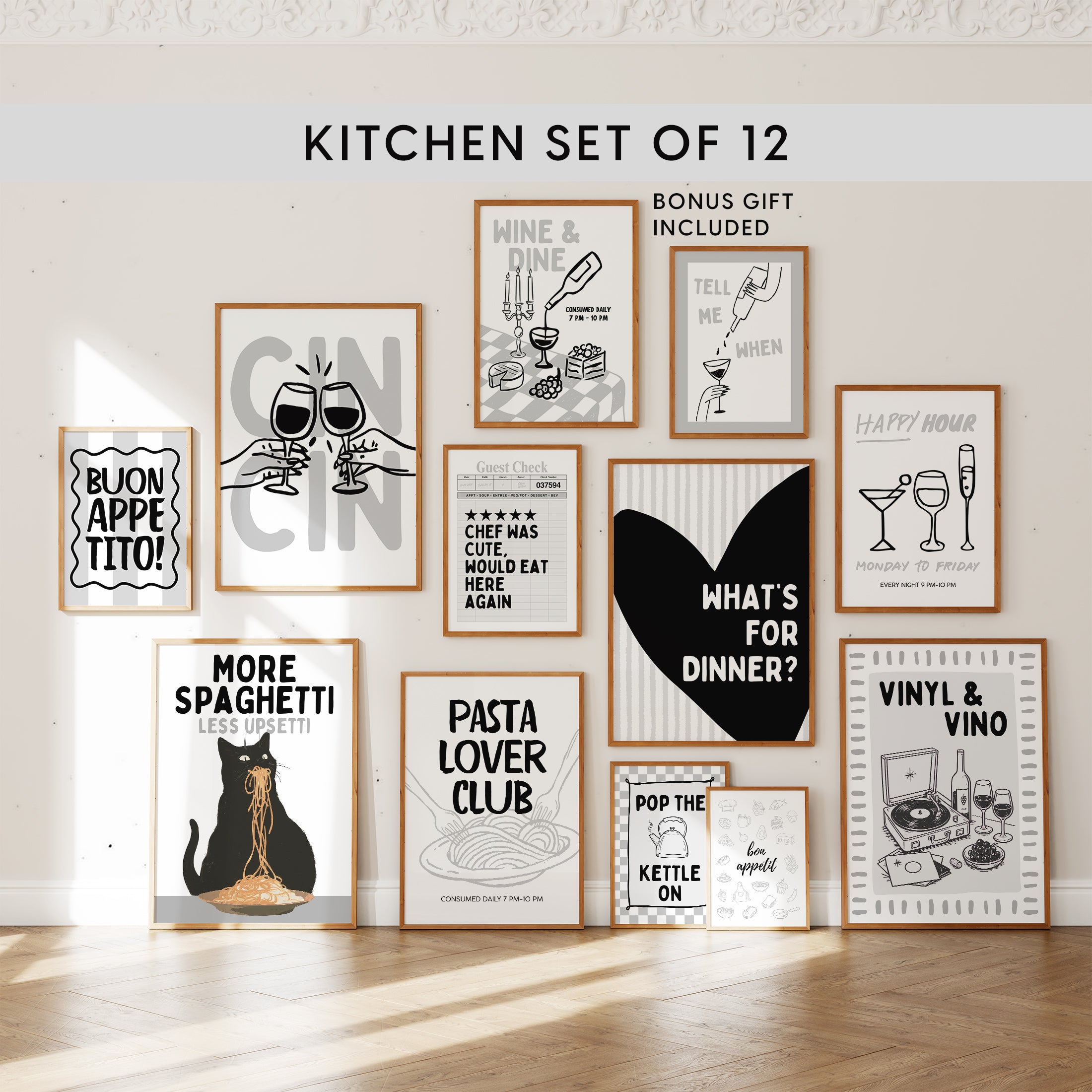 Minimal Bar Cart Wall Art Set - Happy Hour Decor