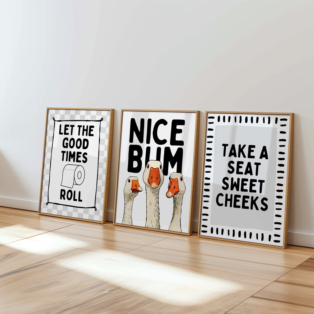 Funny Bathroom Wall Art Set – Black White Bathroom Prints