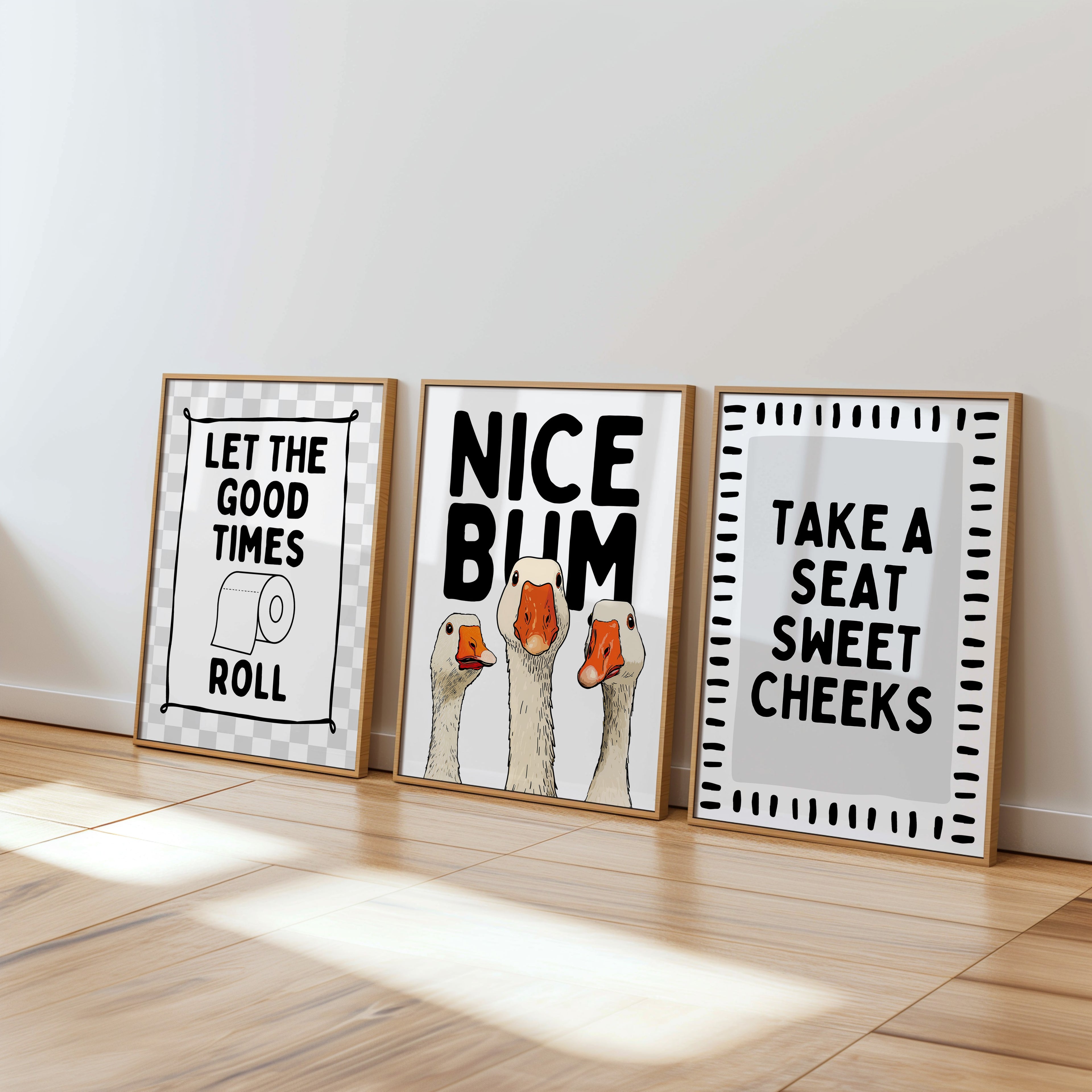 Funny Bathroom Wall Art Set – Black White Bathroom Prints
