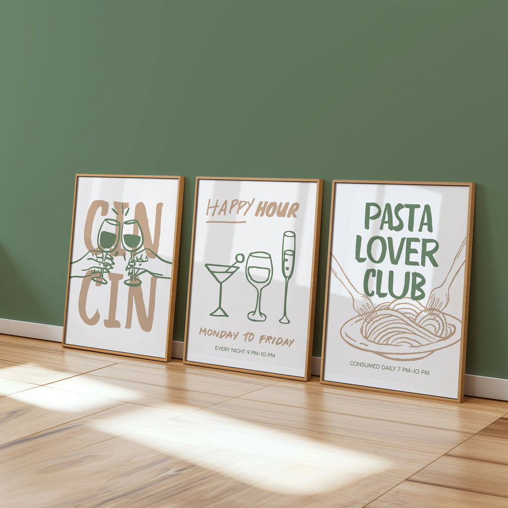 Bar Cart Wall Art Set – Minimal Happy Hour