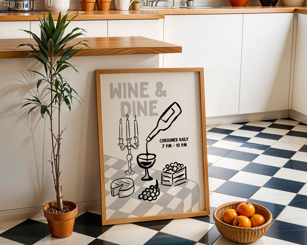 Minimal Bar Cart Wall Art Set - Happy Hour Decor