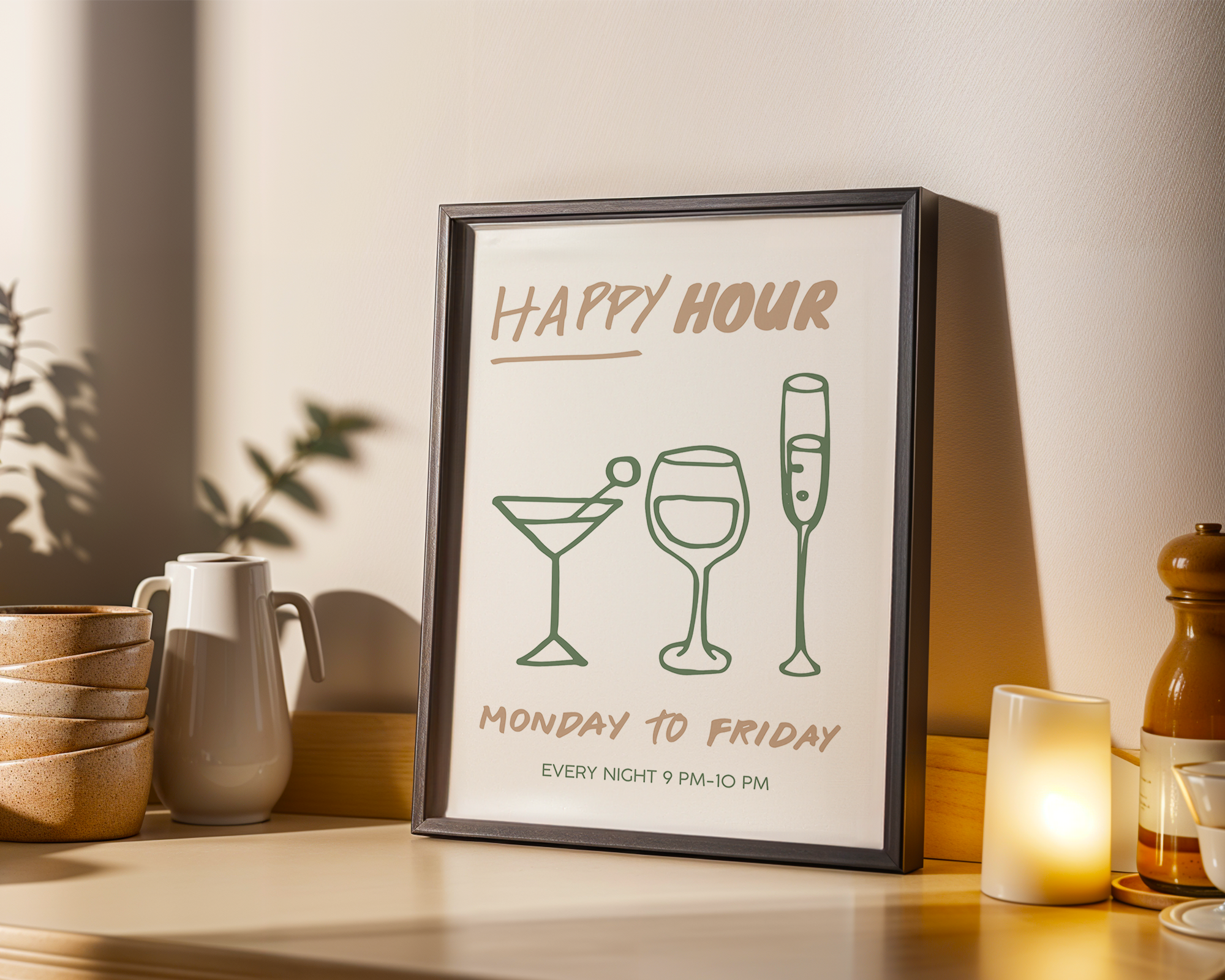 Bar Cart Wall Art Set – Minimal Happy Hour
