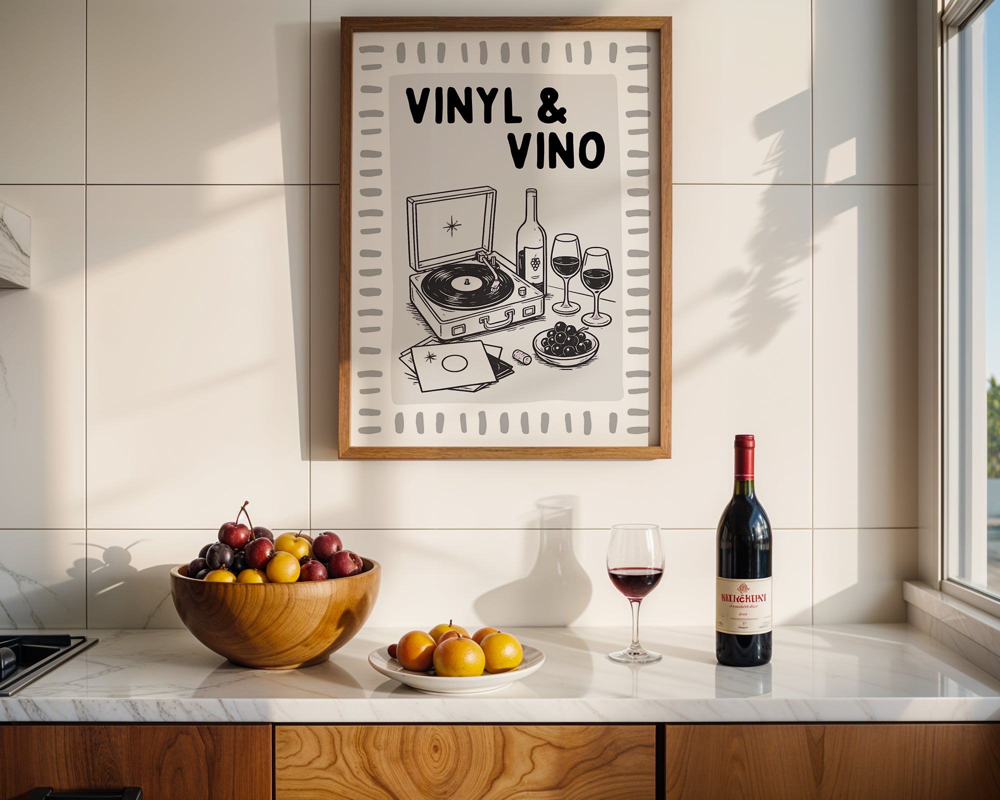 Minimal Bar Cart Wall Art Set - Happy Hour Decor