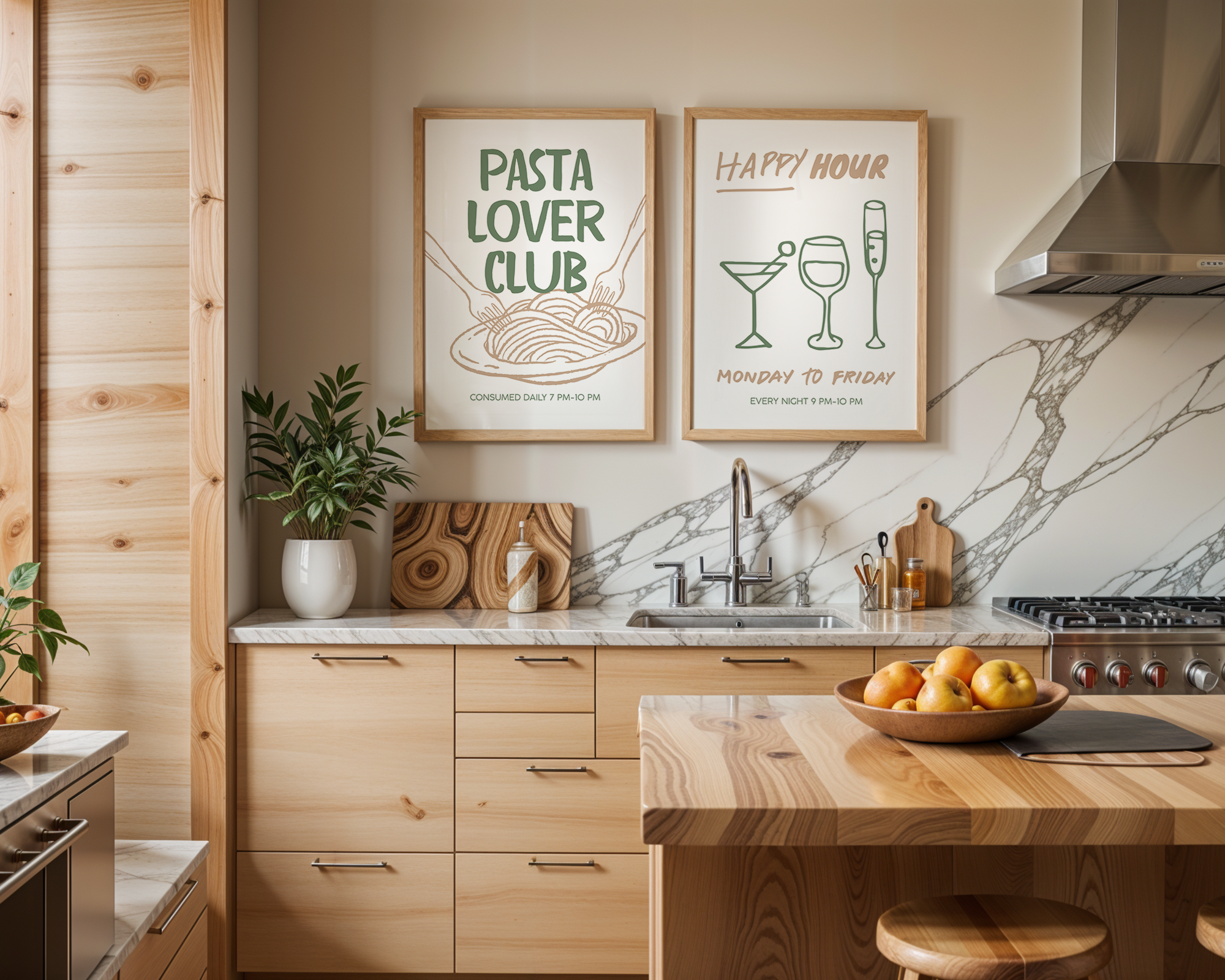 Bar Cart Wall Art Set – Minimal Happy Hour