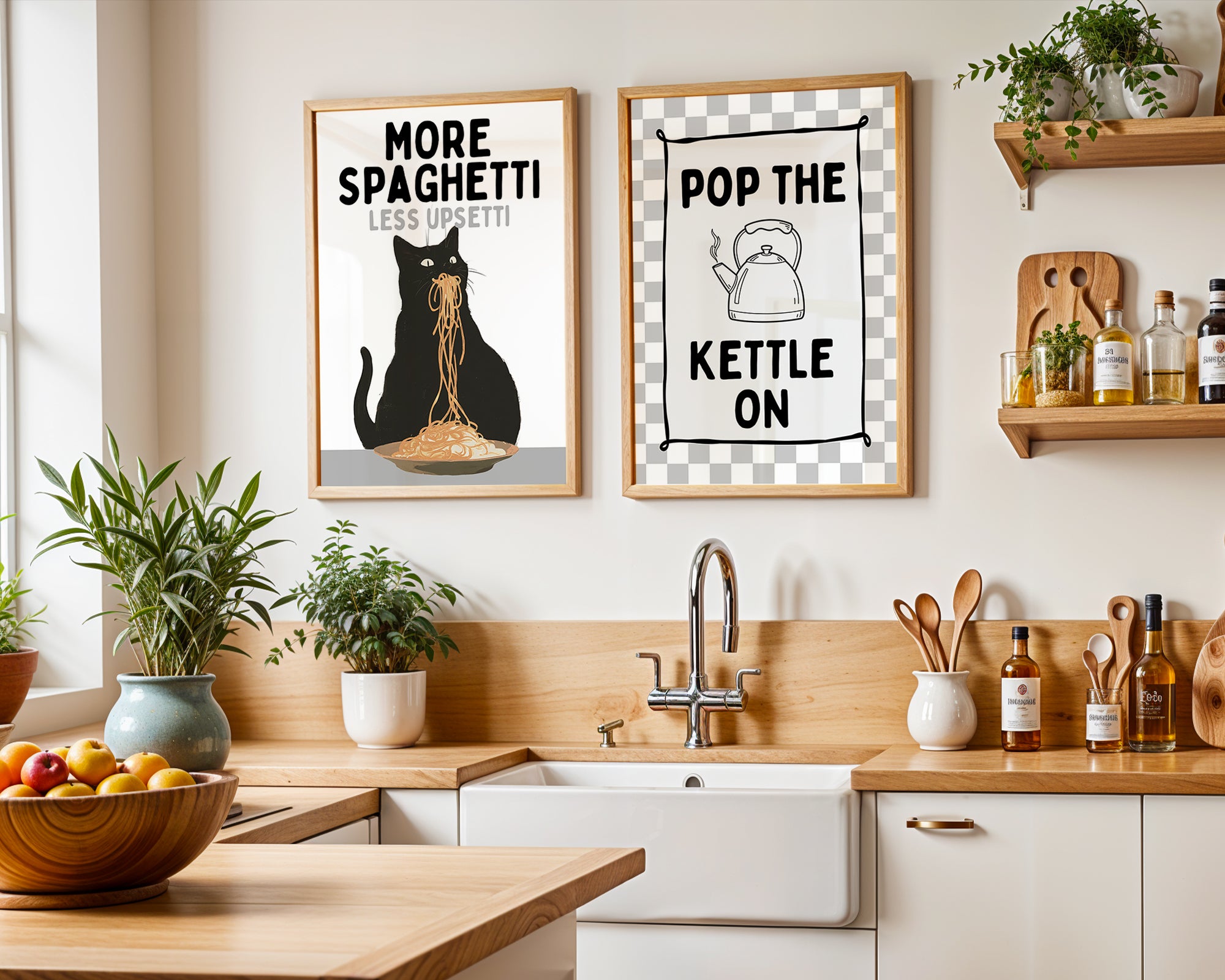 Minimal Bar Cart Wall Art Set - Happy Hour Decor