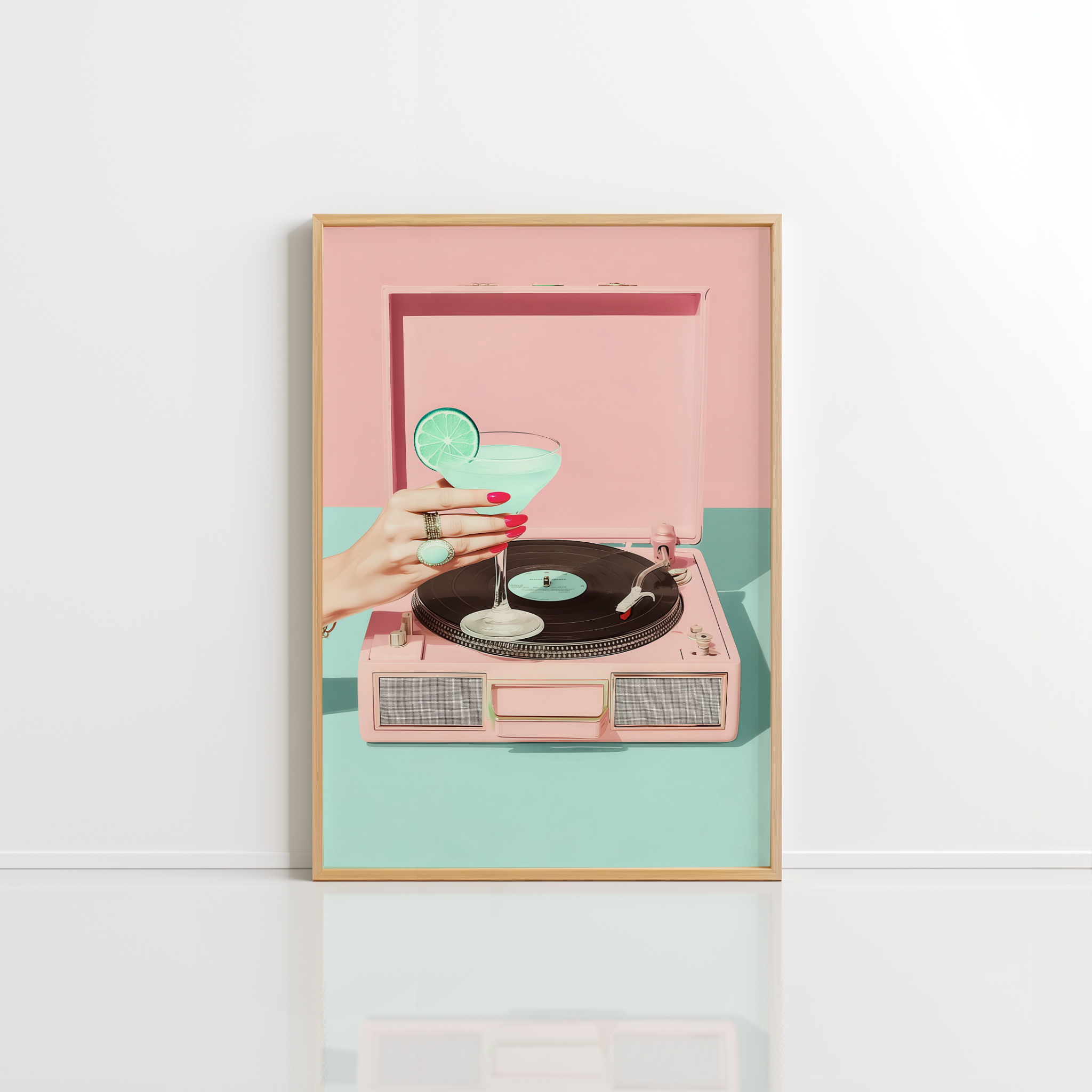Record Player Cocktail Wall Art – Retro Print