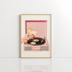 Pink Record Player Wall Art – Cocktail Aesthetic