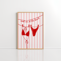 Beach Bikini Line Art – Red Coastal Print