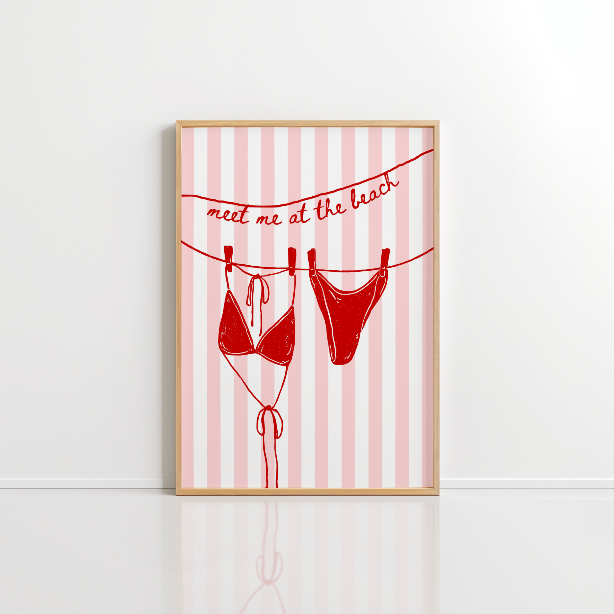 Beach Bikini Line Art – Red Coastal Print