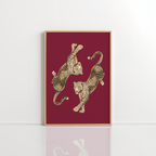 Burgundy Leopard Wall Art – Dancing Leopards Print