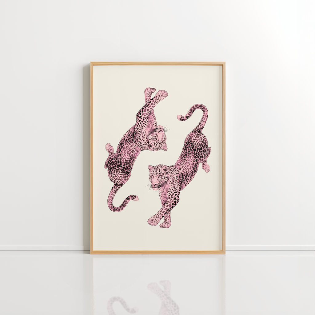 Pink Leopard Wall Art – Dancing Leopards Print