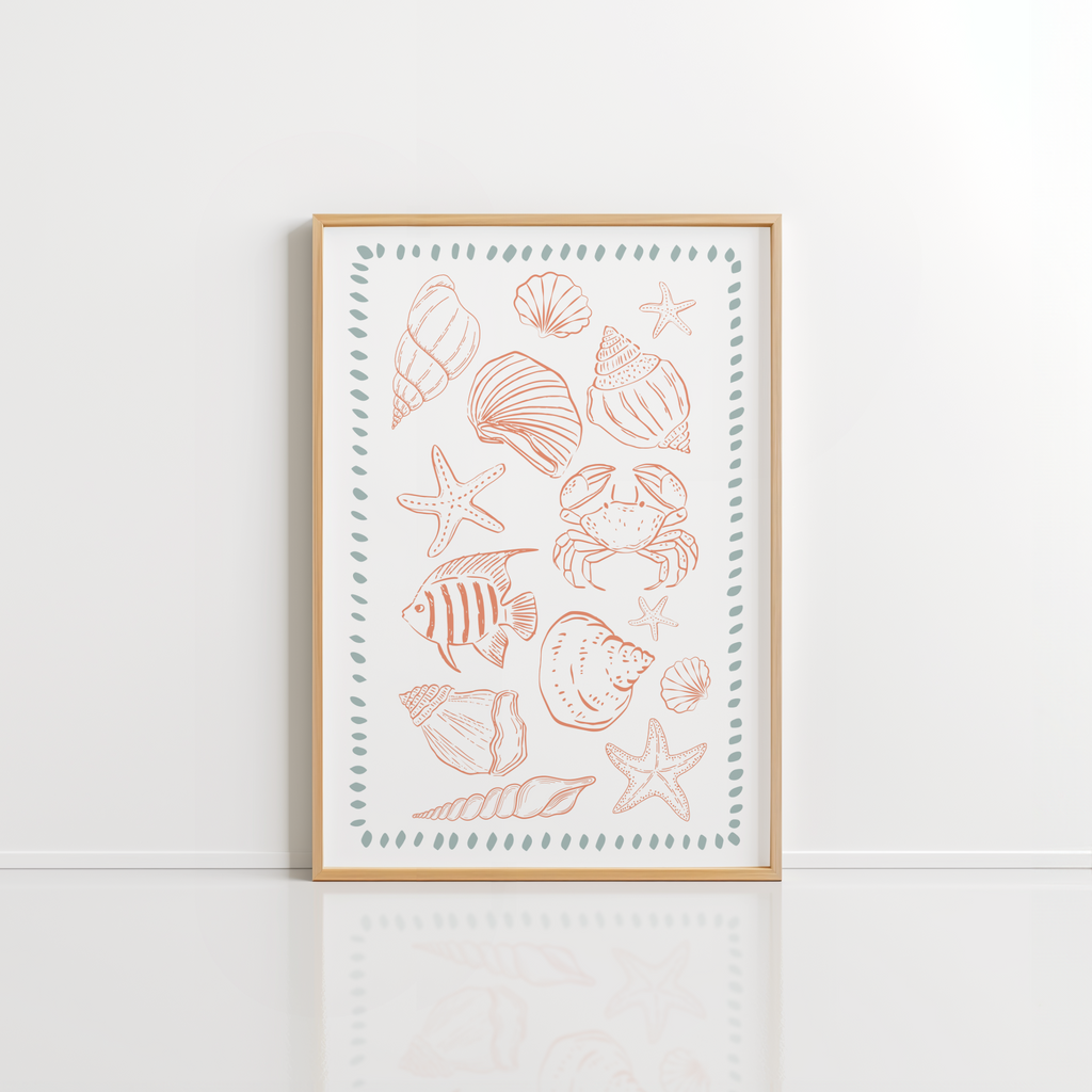 Coastal Shell Wall Art – Mint Terracotta Print