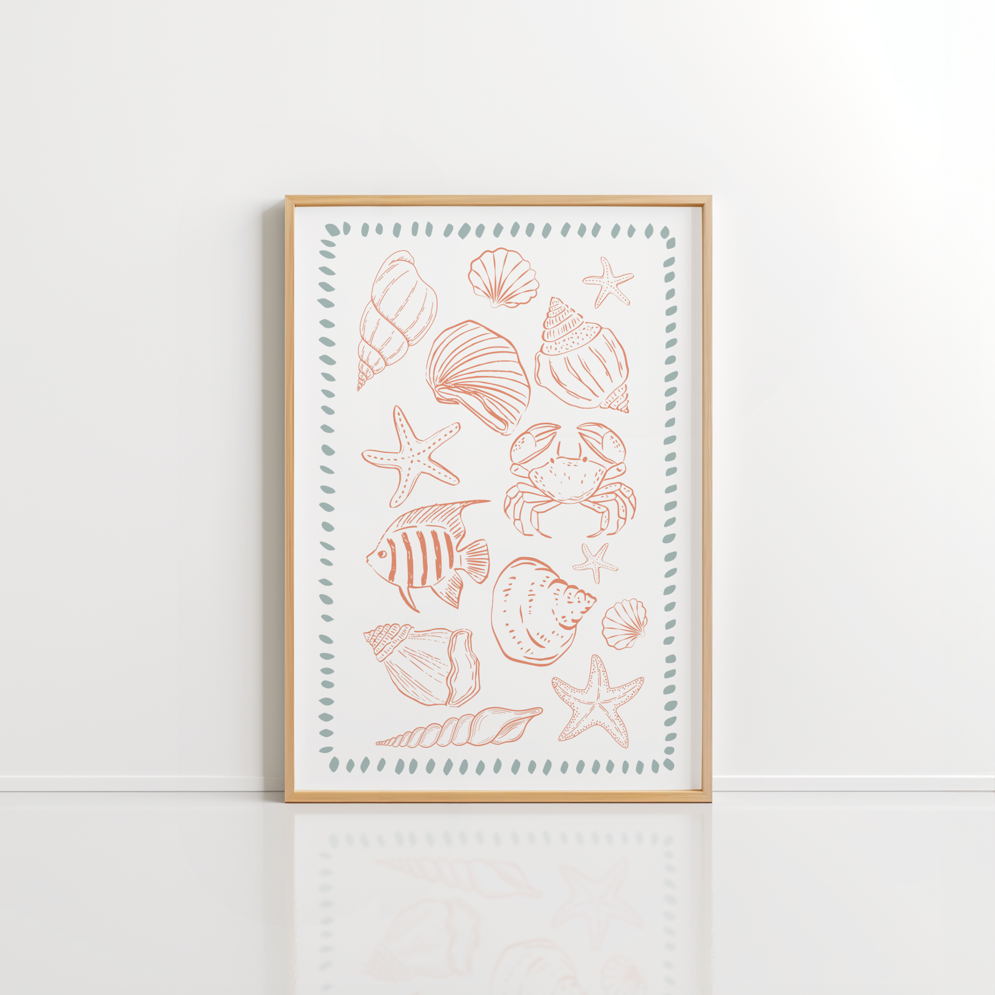 Coastal Shell Wall Art – Mint Terracotta Print