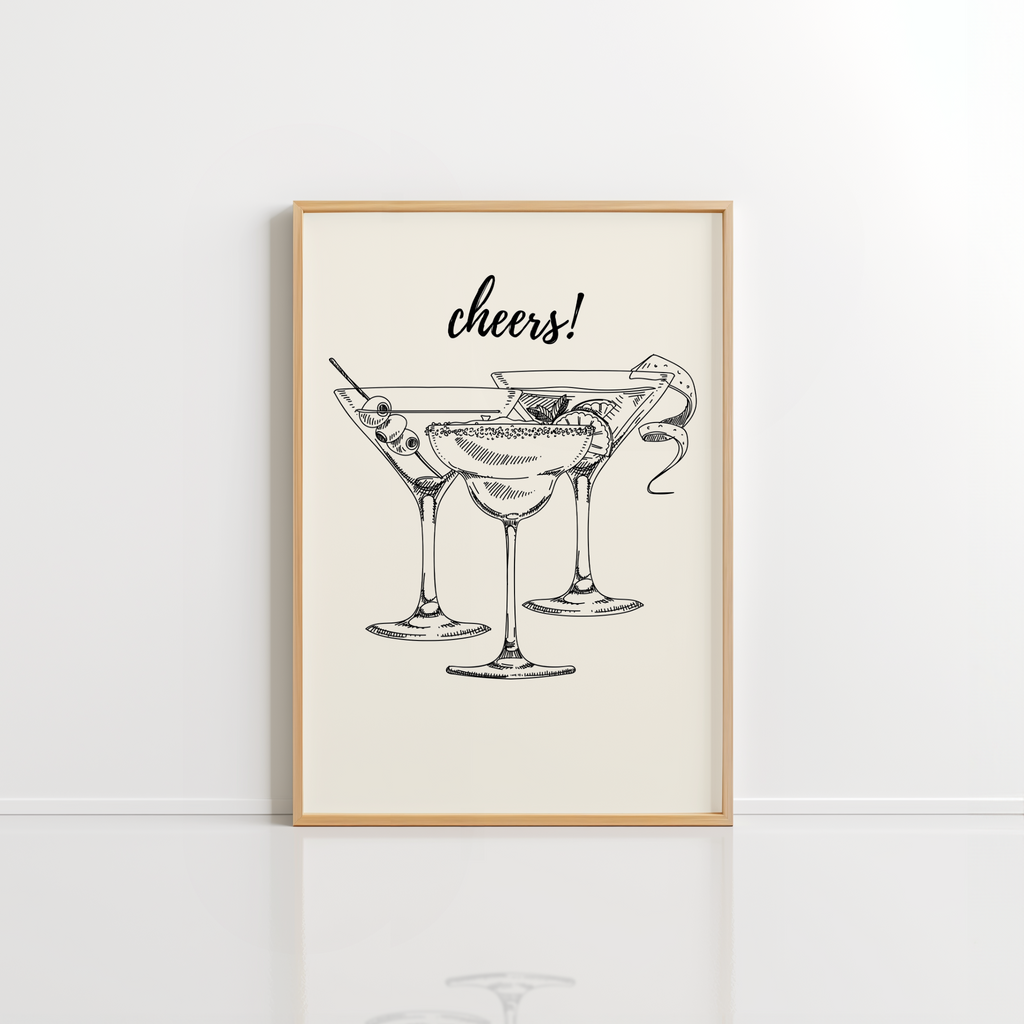 Cheers Wall Art – Black Bar Cart Print