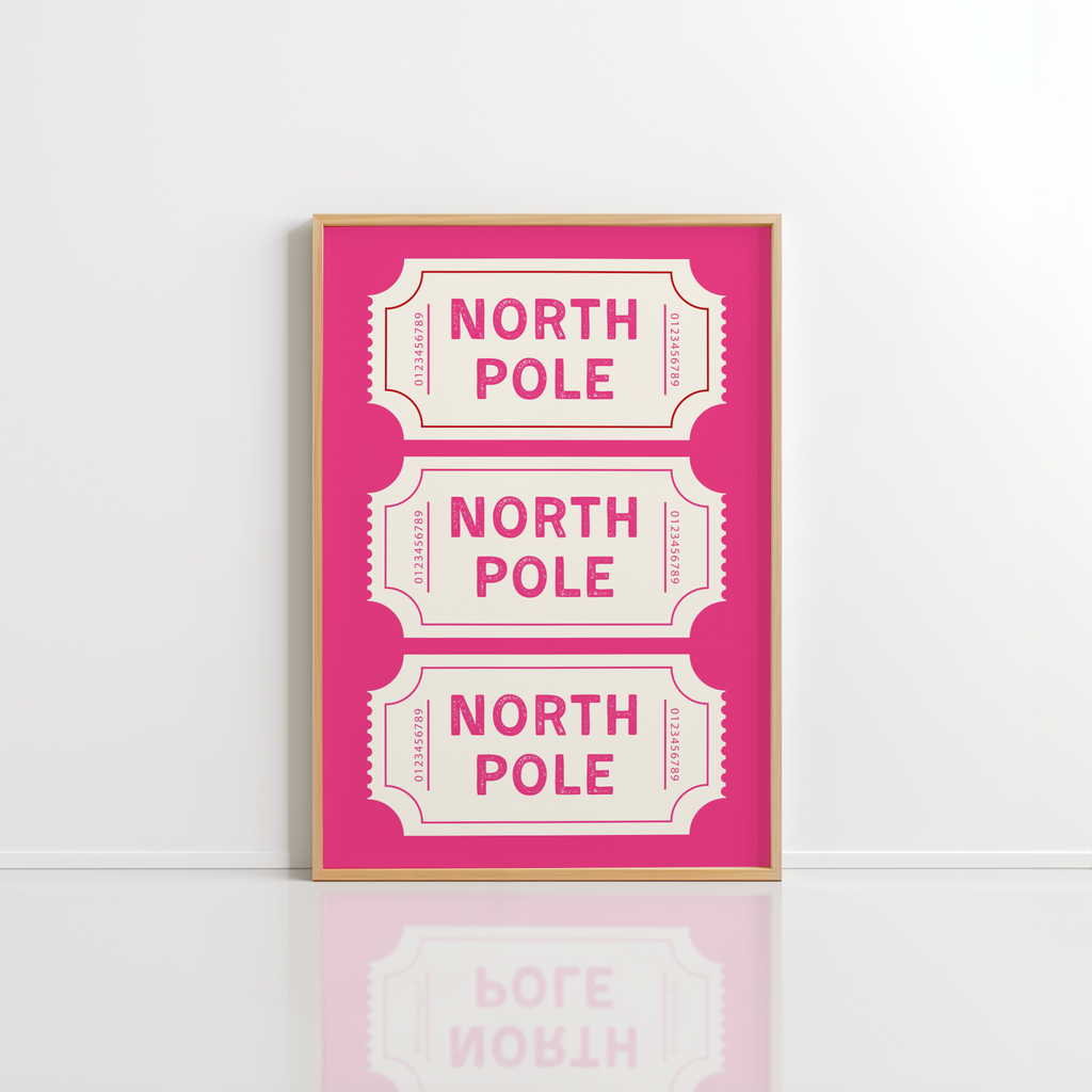 North Pole Ticket Print – Pink Christmas Decor