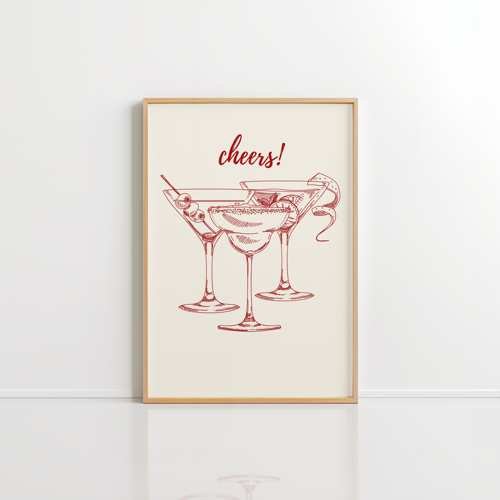 Cheers Wall Art – Red Bar Cart Poster