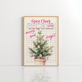 Pink Christmas Guest Check Wall Art – Holiday Print