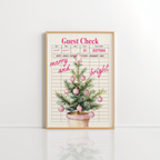 Pink Christmas Guest Check Wall Art – Holiday Print