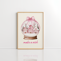 Pink Snow Globe Wall Art – Christmas Winter Print