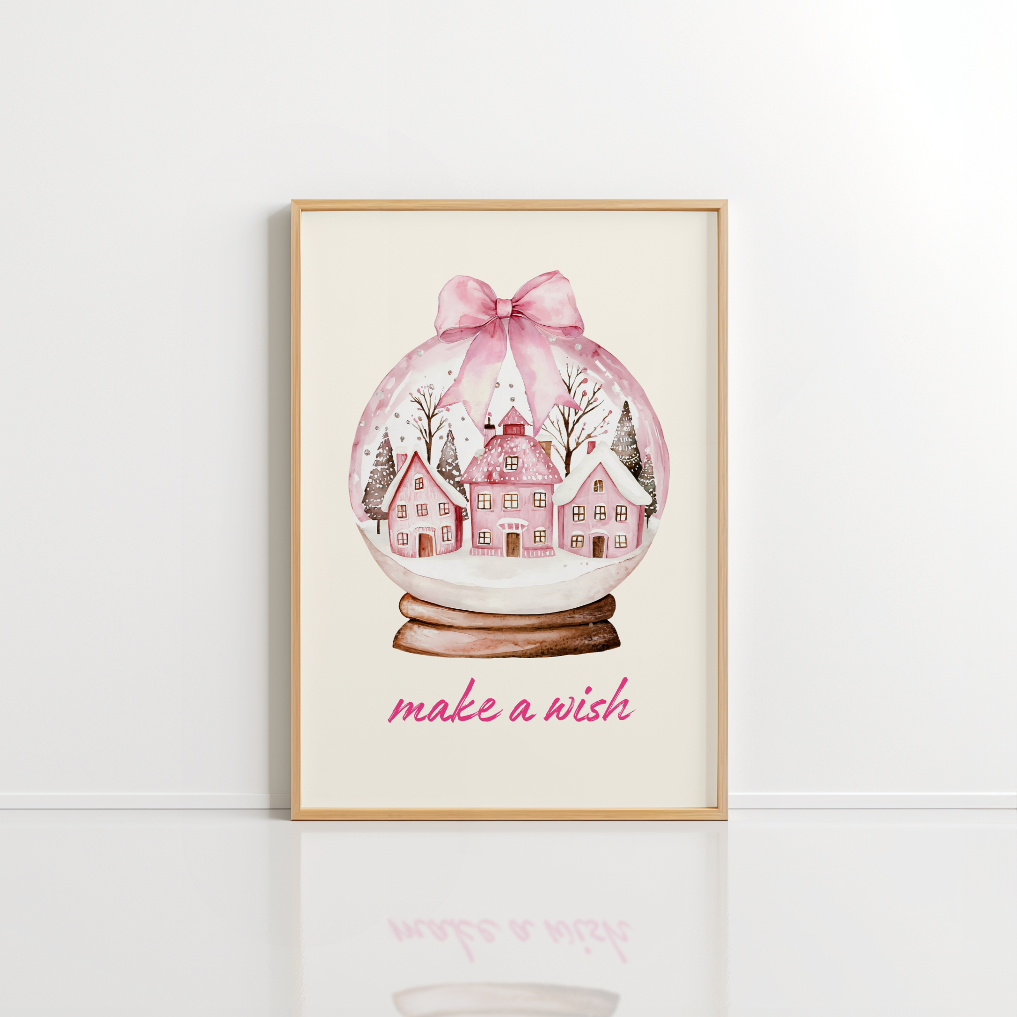 Pink Snow Globe Wall Art – Christmas Winter Print