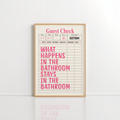 Pink Bathroom Wall Art – Guest Check Print