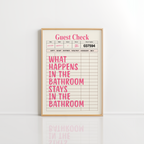 Pink Bathroom Wall Art – Guest Check Print