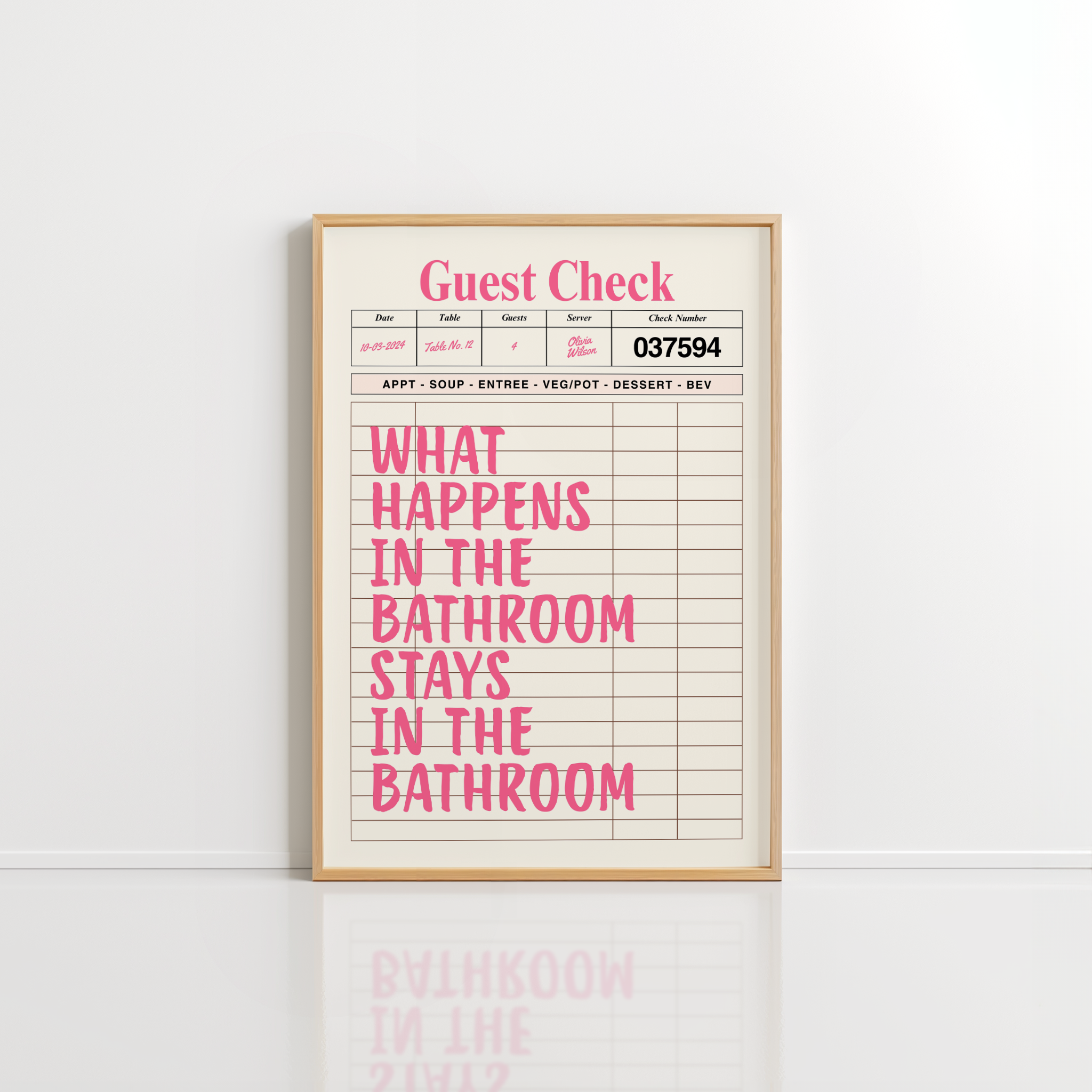 Pink Bathroom Wall Art – Guest Check Print