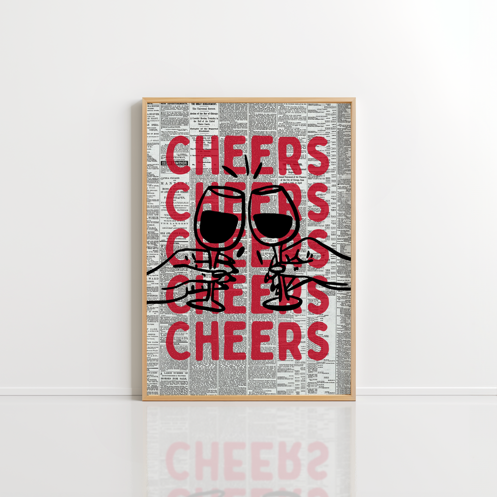 Cheers Wall Art – Vintage Newspaper Bar Print