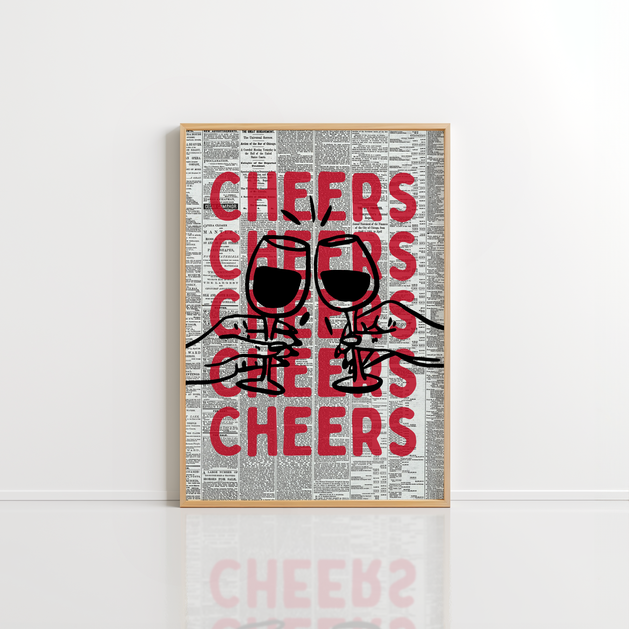 Cheers Wall Art – Vintage Newspaper Bar Print
