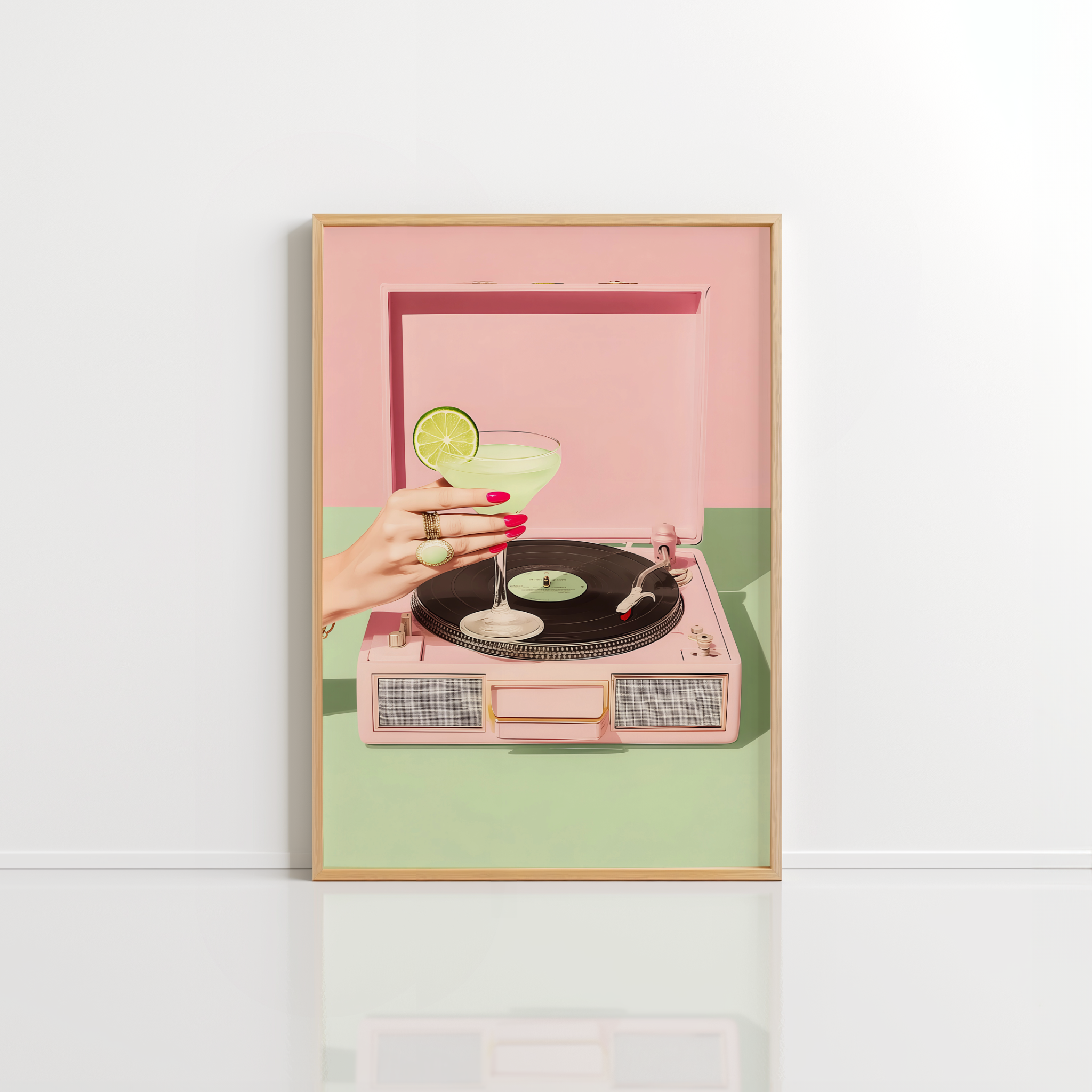 Retro Cocktail Record Player Wall Art – Martini Vinyl Print