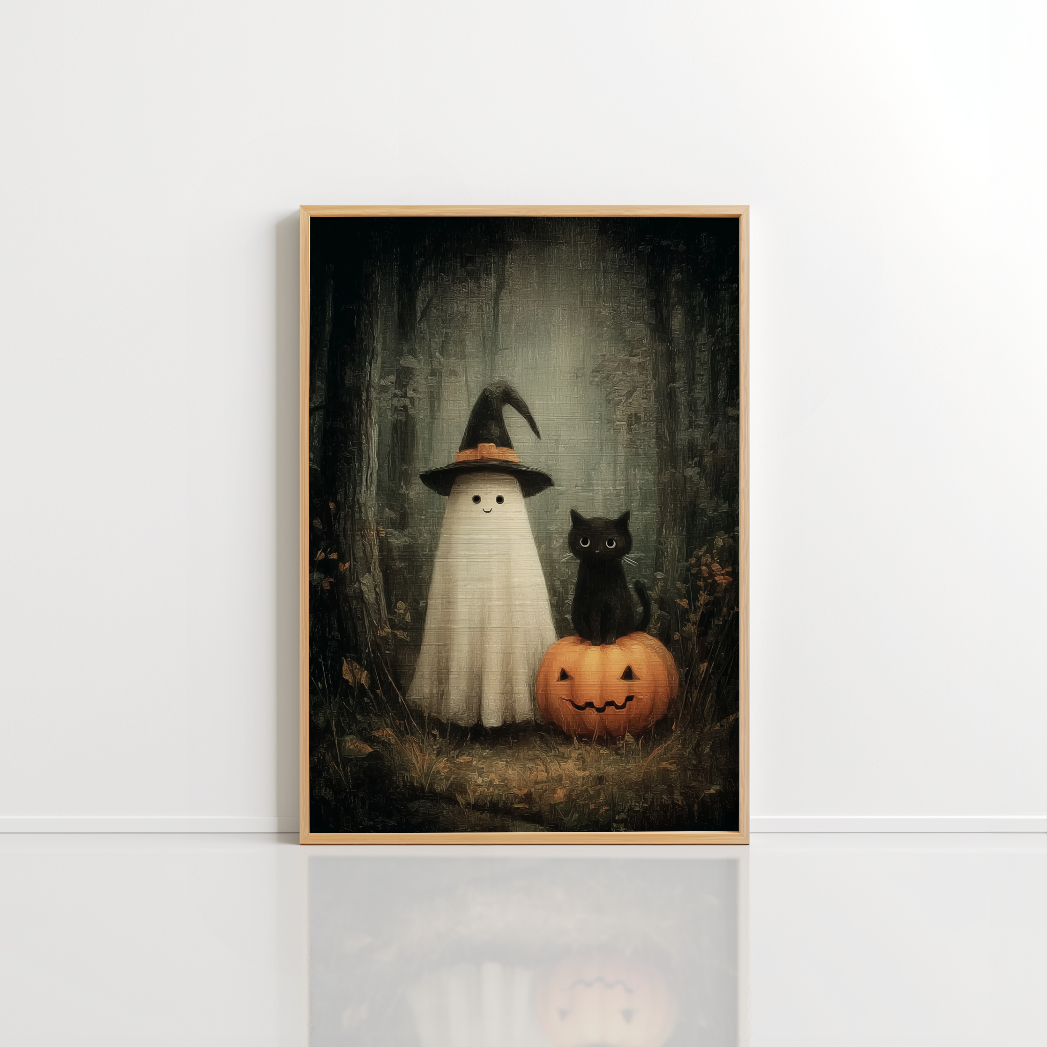 Ghost Cat Wall Art – Dark Halloween Print