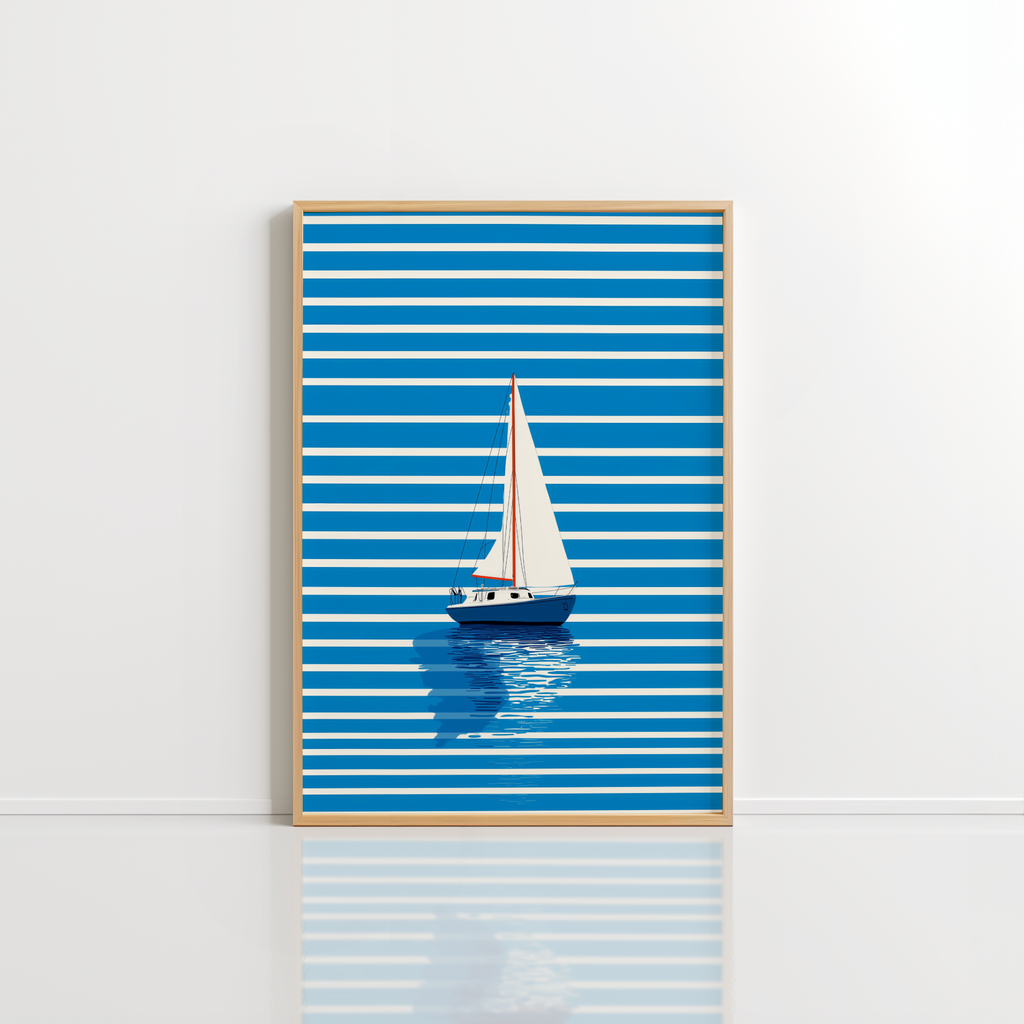 Blue Sailboat Wall Art – Nautical Coastal Print
