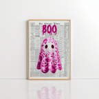 Pink Ghost Wall Art – Halloween Newspaper Print