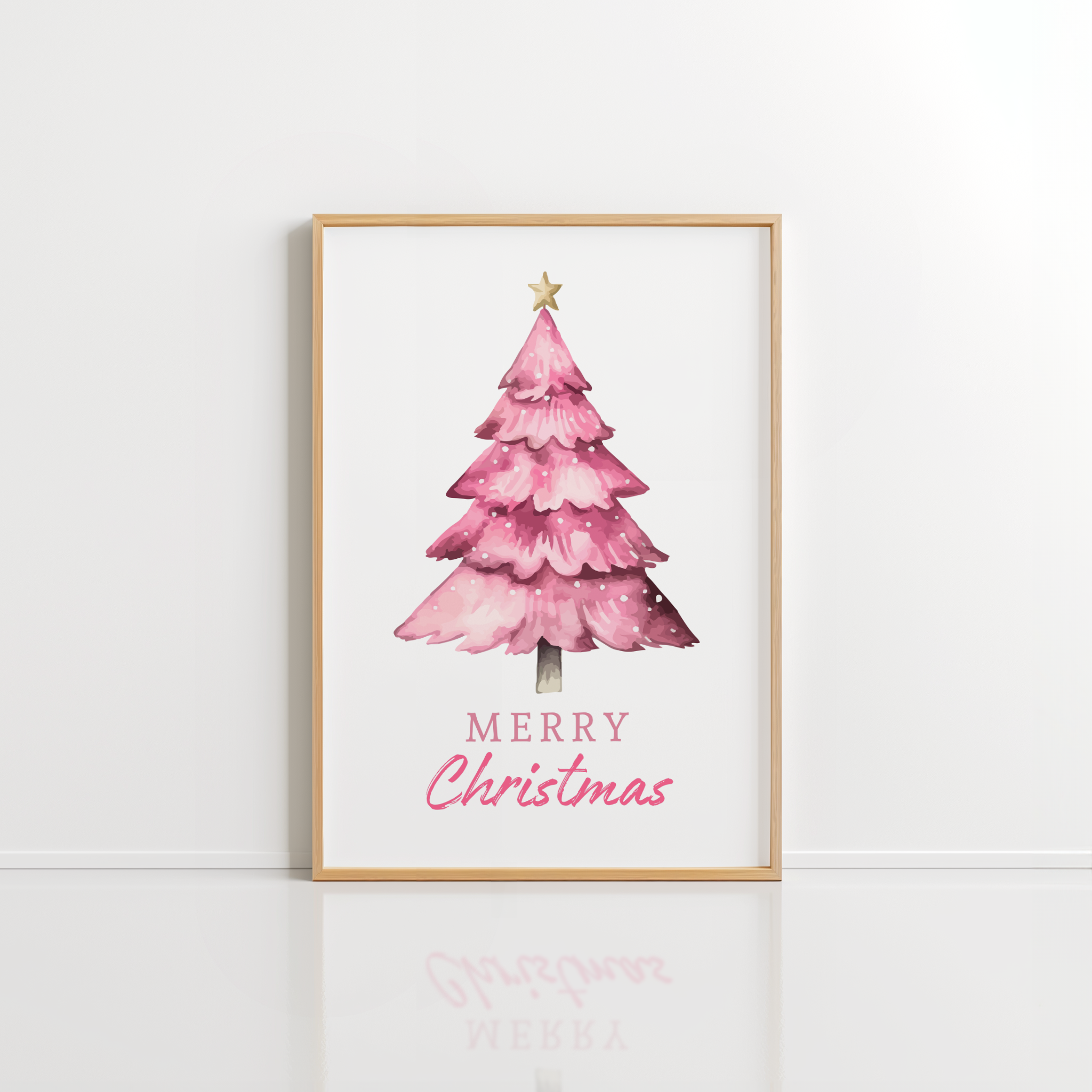 Pink Christmas Tree Wall Art – Merry Christmas Poster