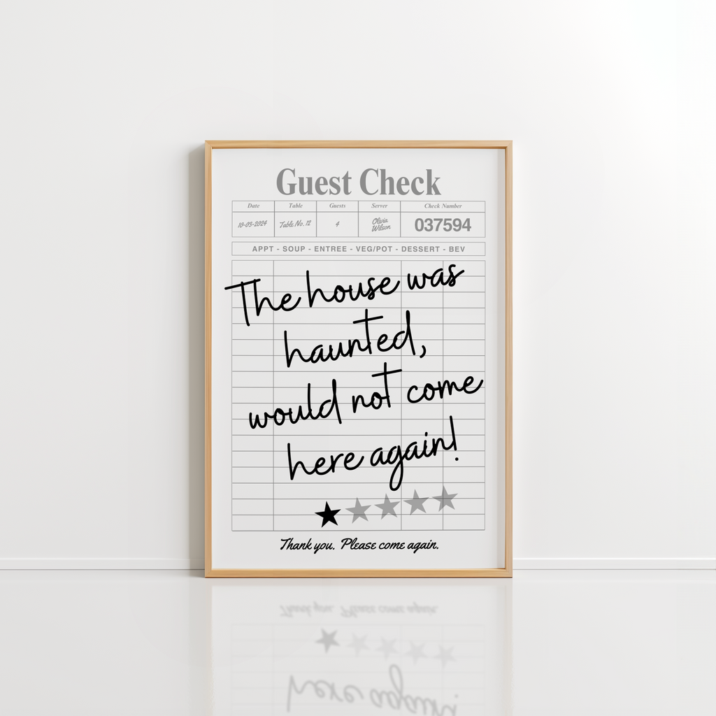 Haunted House Guest Check Wall Art – Spooky Print