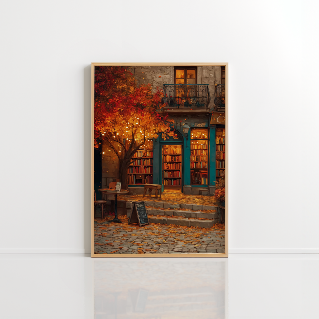 Autumn Bookstore Wall Art – Cozy Fall Print
