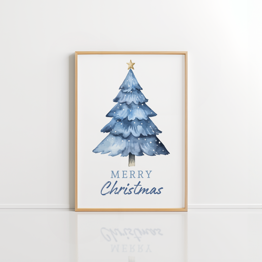 Blue Christmas Wall Art – Winter Holiday Print