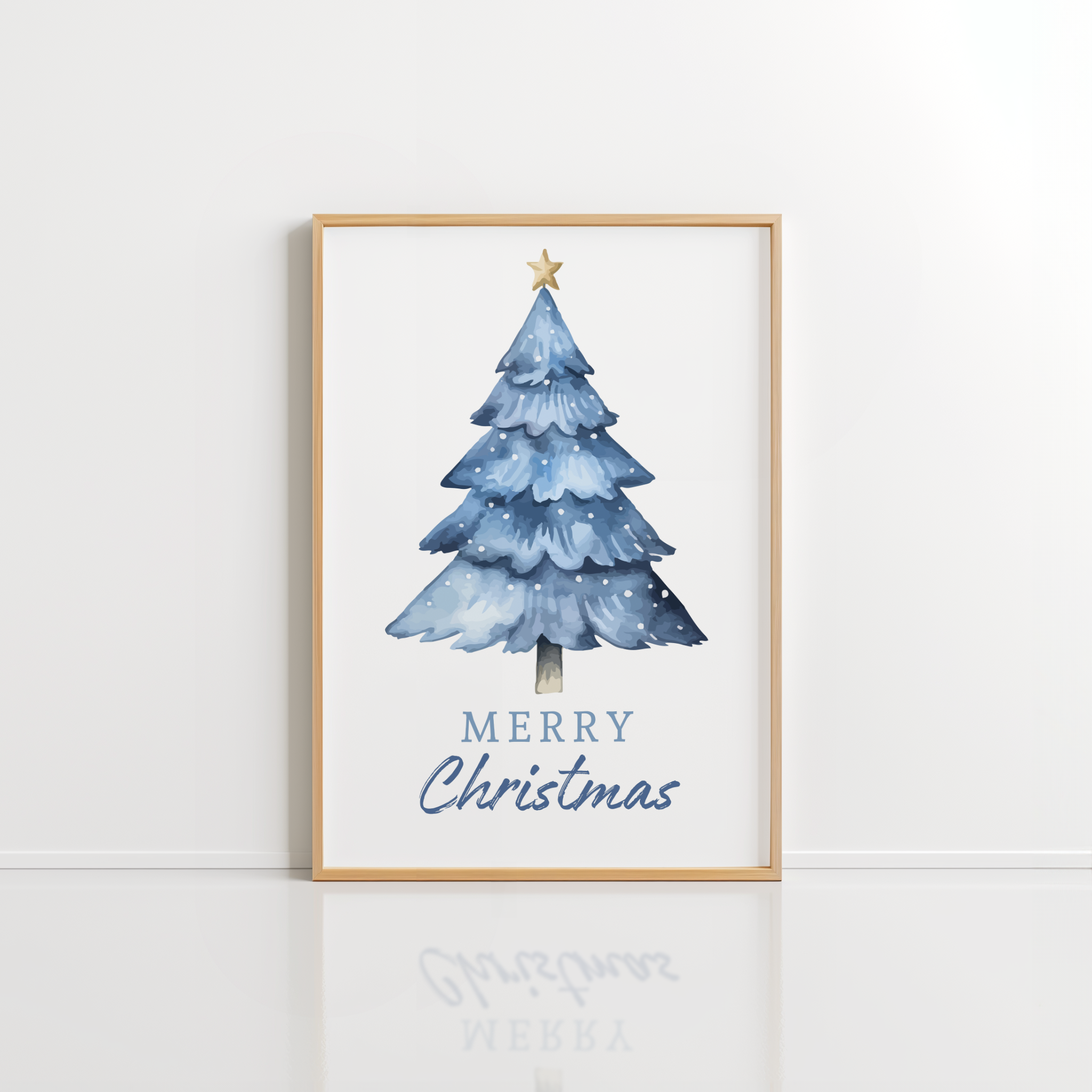 Blue Christmas Wall Art – Winter Holiday Print