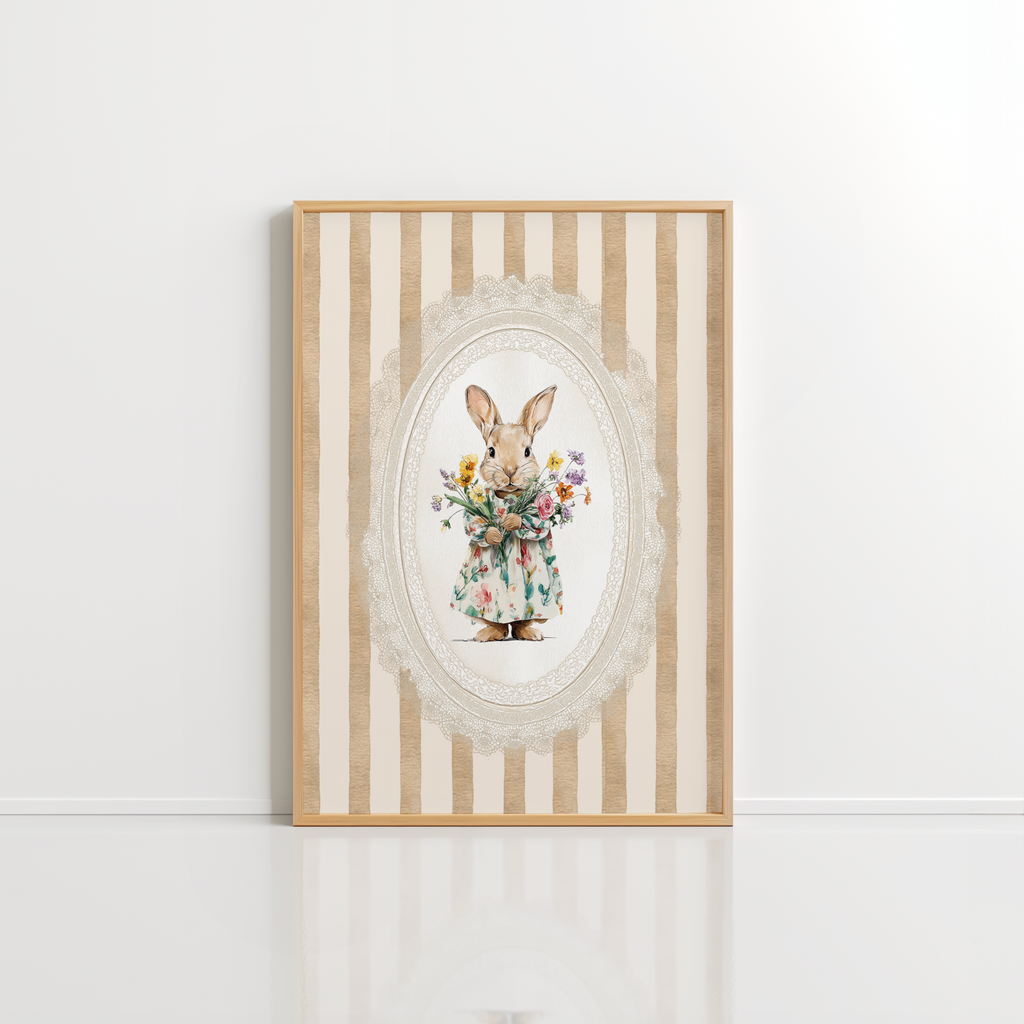 Bunny Nursery Wall Art – Floral Rabbit Print