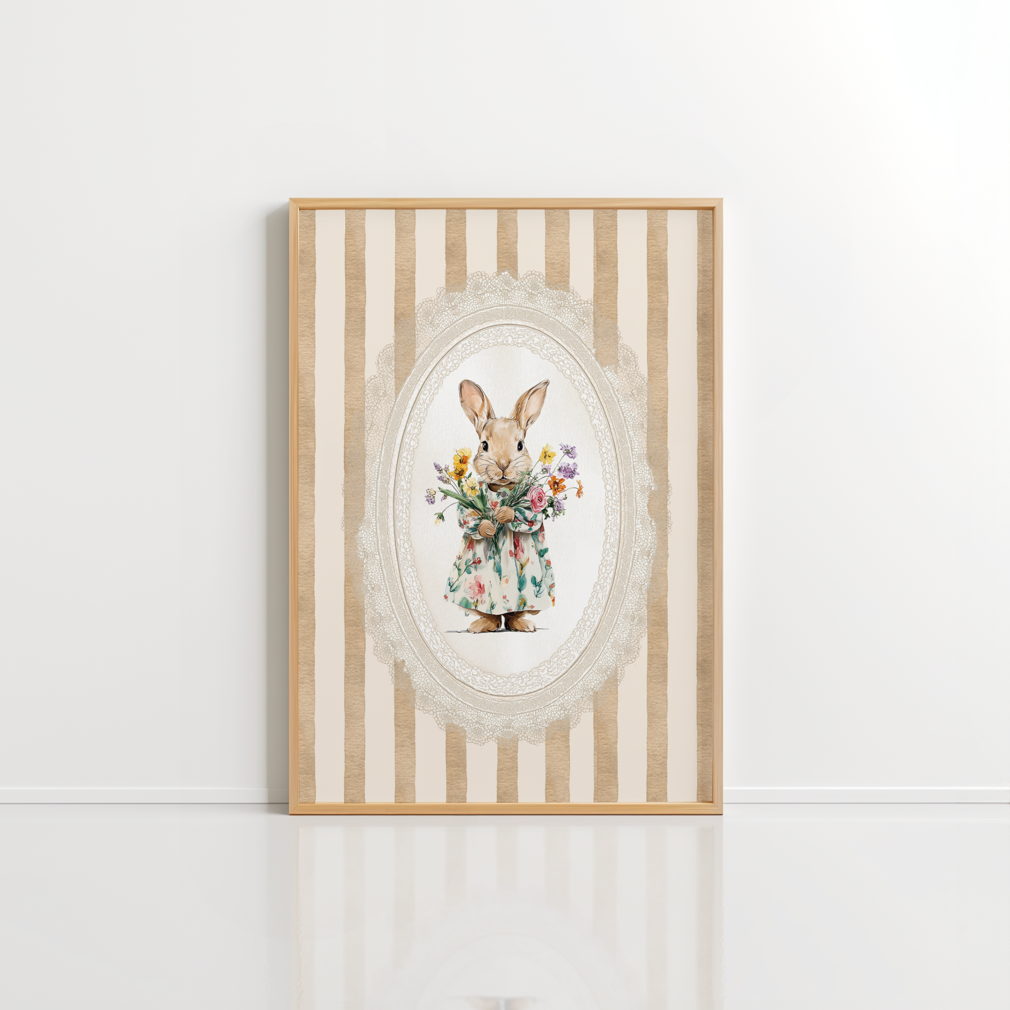 Bunny Nursery Wall Art – Floral Rabbit Print