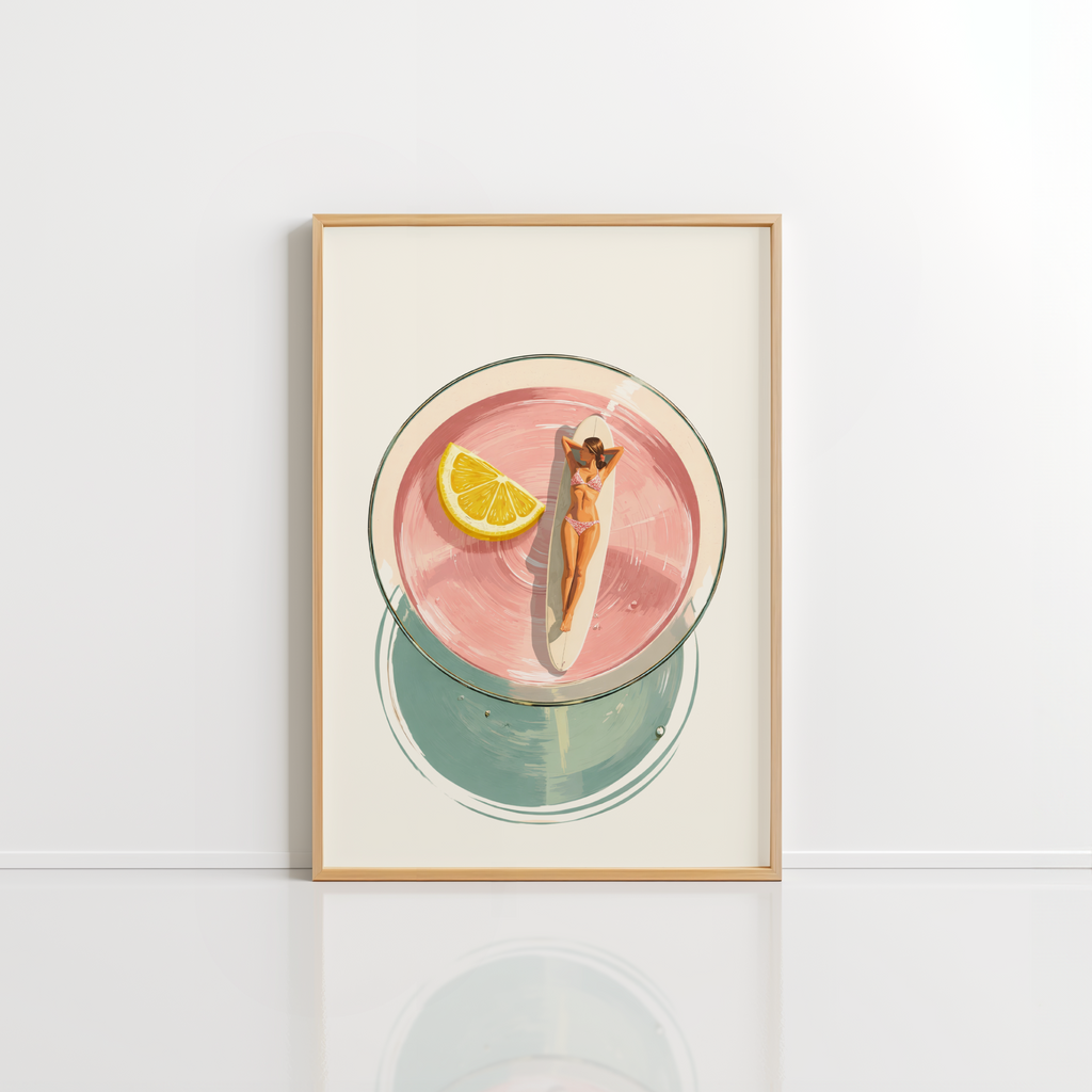 Pink Martini Pool Wall Art – Retro Cocktail Print