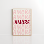 Amore Pink Wall Art – Romantic Typography Print