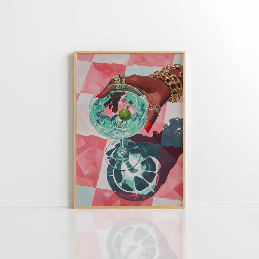 Martini Wall Art – Pink Bar Cart Print