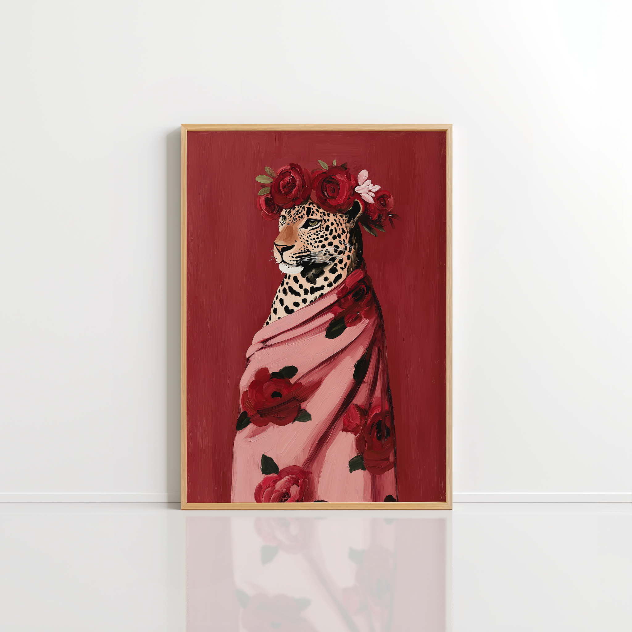 Leopard Wall Art – Floral Animal Portrait Print