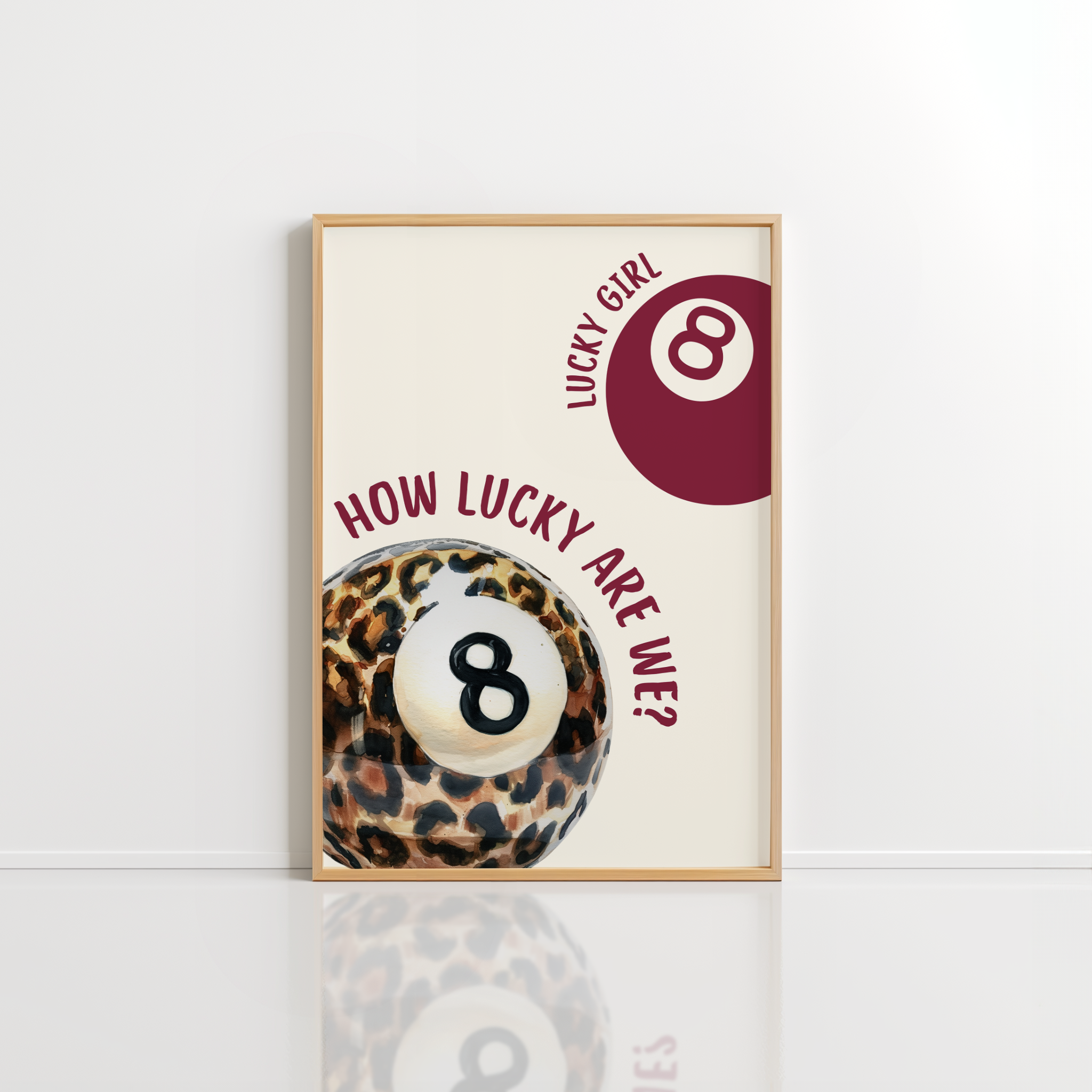 Lucky Girl 8 Ball Wall Art – Burgundy Leopard Print