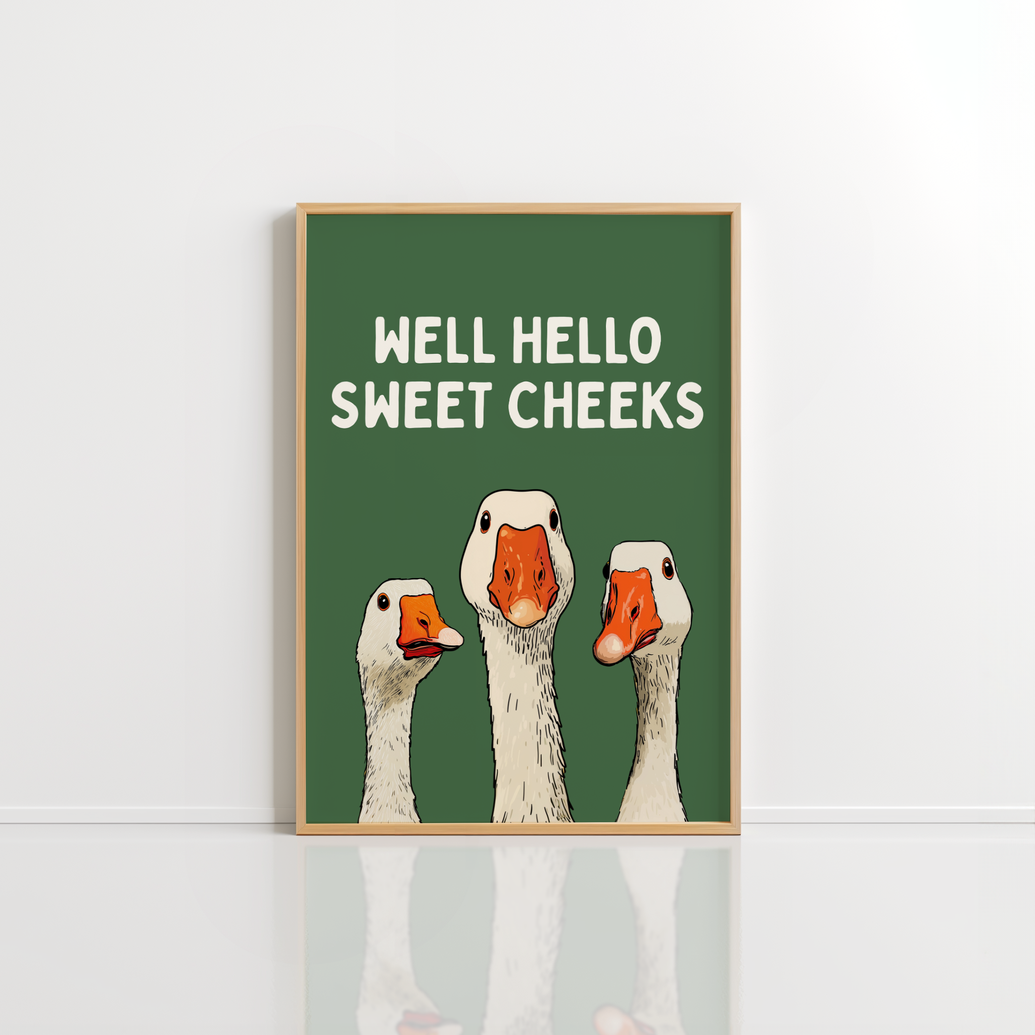 Funny Goose Wall Art – Hello Sweet Cheeks Print