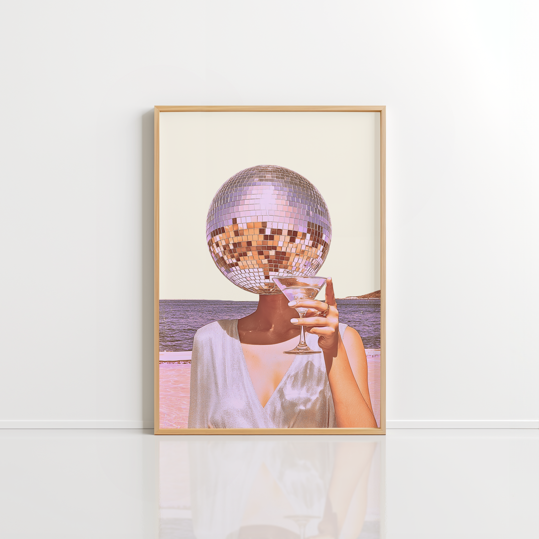 Disco Ball Cocktail Wall Art – Coastal Retro Print