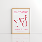 Girly Happy Hour Wall Art – Pink Bar Print